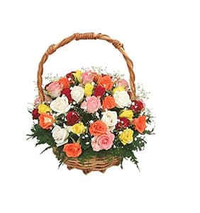 Hand Basket of 30 Mix Roses
